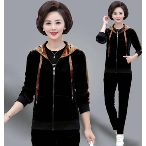 Women Set Sportswear 2020 Spring Autumn Warm Velvet Tracksuit Two Piece Set Stripe Sweatshirt Pant Sweat Suit Hooded Sweatshirts