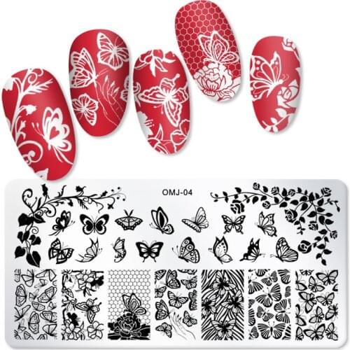 1pcs Butterfly Image Nail Stamping Plates Summer Pattern Painting Rectangle Nail Art Stencils Template Manicure Nail Stamp Tools