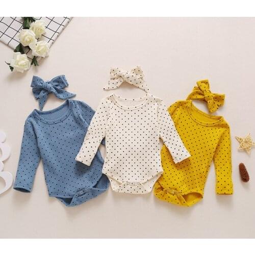 2PCS Baby Girl Clothes Romper Bodysui Long Sleeve Pullover One-piece Clothes +headhand Set Toddler Girl Outfit Clothes Spring