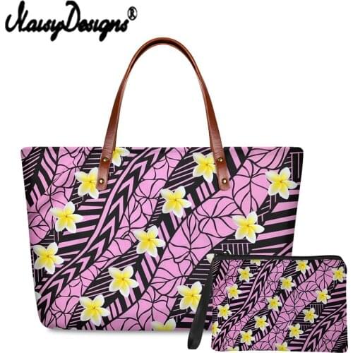 Noisydesigns 2 Pcs Handbags with Purses Set Plumeria Flower Polynesian Handbags For Women 2021 Designer Ladies Shoulder Handbags