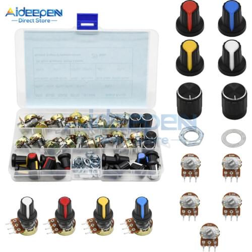 20Pcs/lot WH148 B5K B10K B20K B50K B100K Single Potentiometer Kit Rotary Roller Potentiom With 20 Knob Caps