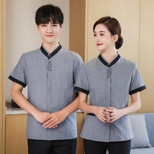 2020 Restaurant Hotel Cleaning Short Sleeved Workwear Uniforms Housekeeping Food Service Women Traditional Waiter Jackets AS473