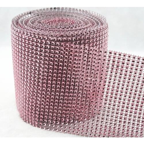 24 Row Rhinestone Mesh Ribbon Pink Diamante Wedding Table Runners Wrap