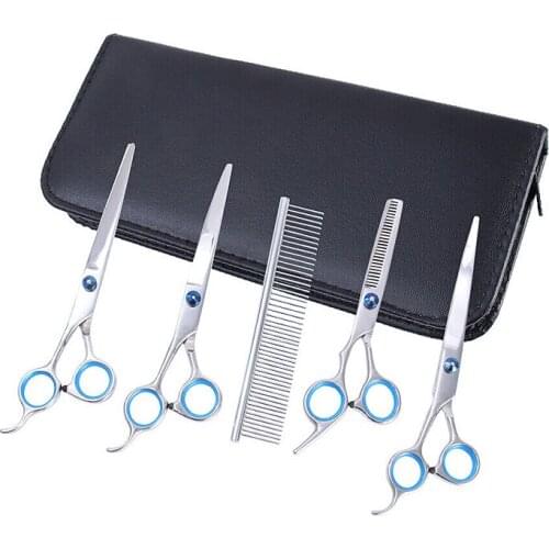 6'' Pet Grooming Scissors Set Straight Cut Teeth Cut Fish Bone Scissors Sets Straight Curved Hair Cutting Thinning Shears