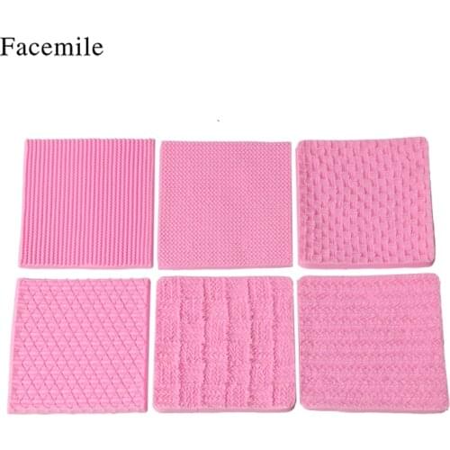 6PCS Knitting Silicone Mold Texture Mat Sugarcraft Cake Border Decoration Cupcake Topper Polymer Clay Gumpaste Mold
