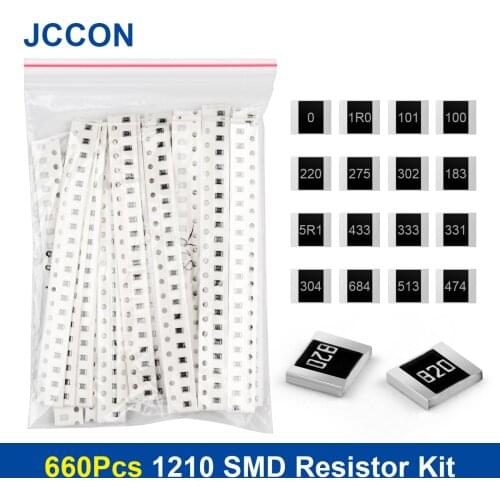 660Pcs 1210 SMD Resistor Assorted Kit 1ohm-1M ohm 33Values x 20Pcs=660Pcs Sample Kit Chip Fixed Resistor DIY