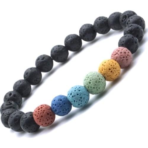 8mm Colourful Chakras Bracelets Volcanic Lava Rock Stone Aromatherapy Essential Oil Diffuser Bracelet Yoga Strand Women Jewelry