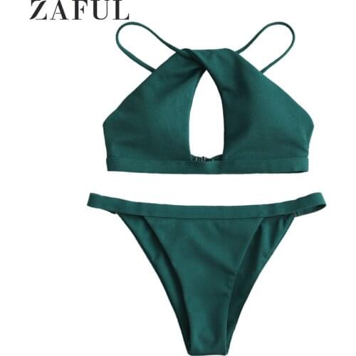 ZAFUL Textured Twist Cutout Bikini Swimsuit Women Padded 2 Pieces Bikinis Set Sexy Solid Fashion Swimwears Female Summer Beach