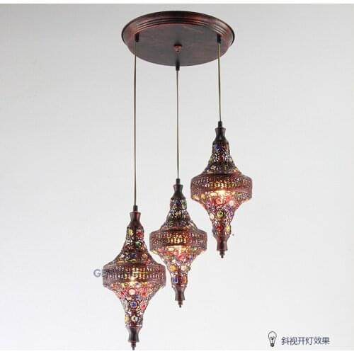 Bohemia Staircase Mediterranean Restaurant Bedroom Lamp Retro Multicolor Bronze Wrought Iron Pendant Lamp D16 luminaria