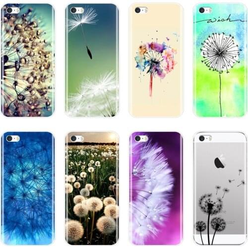 Case For Apple iPhone 5 5C 5S SE 4 4S Soft Silicone Flower Dandelion Purple Blus Floral Back Cover For iPhone 4 5 S Phone Case