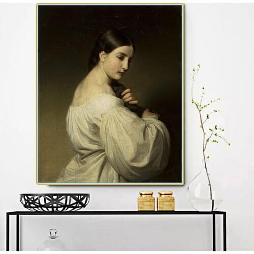 Citon Friedrich von Amerling《Portrait of a young woman in white》Canvas Oil Painting Artwork Picture Wall Decor Home Decoration