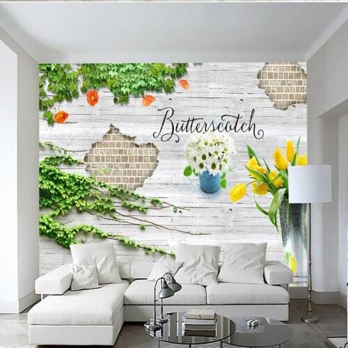 Drop Shipping Custom 3d Wallpaper HD Wood Board Broken Wall Floral Background Mural Living Room Restaurant Hotel Wallpaper