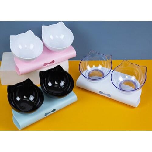 Cat Double Bowl With Stand Non-slip Food Bowl Pet Feeding Cat Water Bowl For Cats Dogs Pet Bowls For Feeder Waterer Supplies