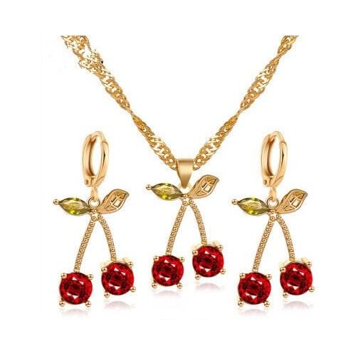 European and American style hot wedding dinner jewelry temperament pomegranate red cherry necklace simple wild crystal earrings