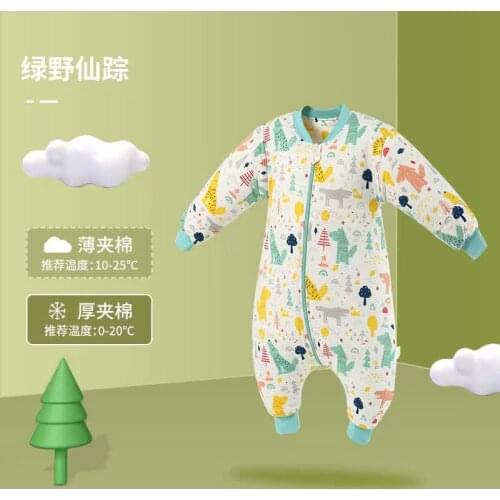 Bebê puro algodão saco de dormir manga longa inverno desenhos animados dividir perna destacável grosso quente caber