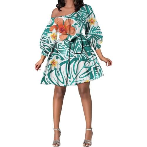 Hycool Fashion Sky Blue Floral Print Bow Summer Bodycon Dress Women Vintage Princess Puffy Sleeve Off Shoulder Party Flare Dress