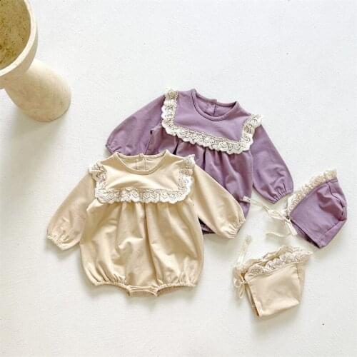 Baby Bodysuit 2021 Long Sleeve Candy Color Lacework Cotton Overalls Infant Boys Girls Spring Autumn Jumpsuit Outfits