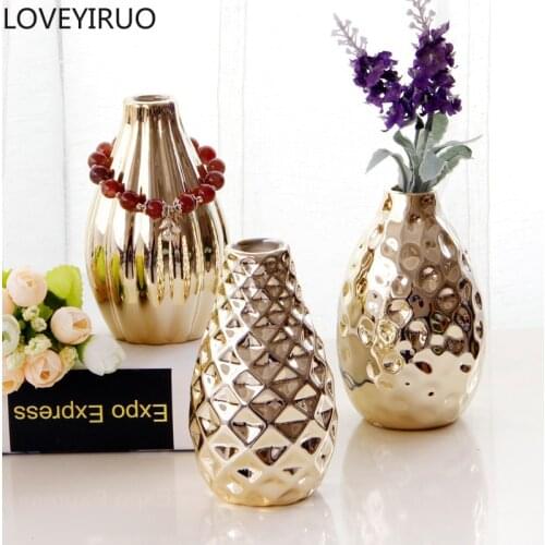 Creative electroplating golden ceramic small vase flower insert European-style modern minimalist home decoration desktop vase