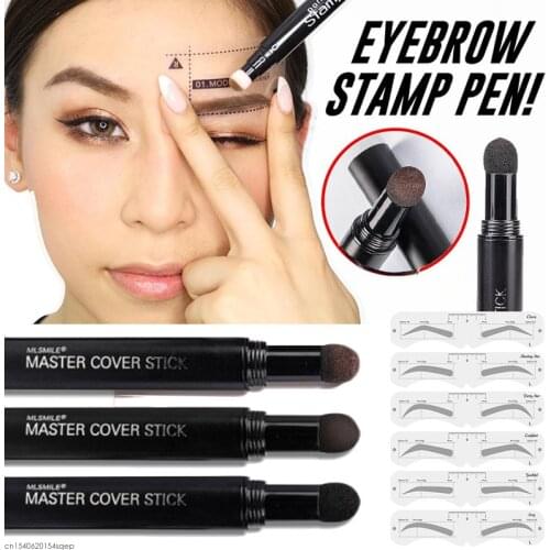 Instant Eyebrows! Eyebrow Stamp Pen Kit 6 Kind Eyebrow Stencil Shaping Waterproof Brow Powder Eye Eyebrow Definer Brow Powder