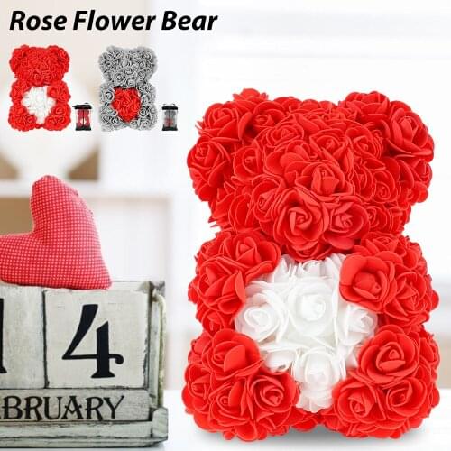 DIY Teddy Rose Bear With Box Artificial PE Flower Bear Rose Valentines Day For Girlfriend Women Wife Mothers Day Gifts