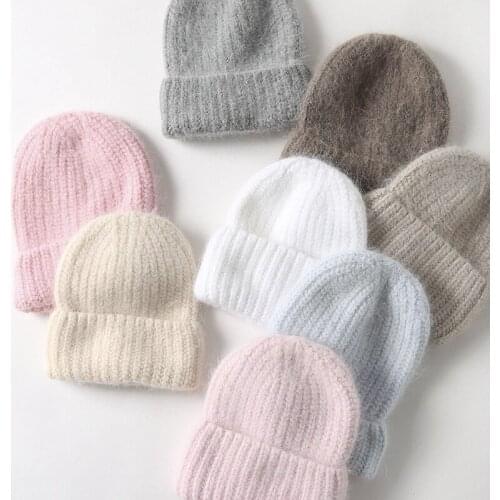 Fashion Rabbit Fur Winter Soft Hat Women Multicolor Gentle and Marshmallow Hat Gift Knitting Beanie Cashmere Cap Solid Color