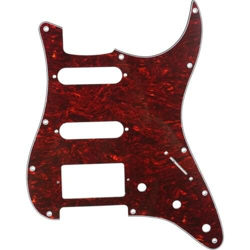 Musiclily HSS 11 Hole Guitar Strat Pickguard for Fender USA/Mexican Made Standard Stratocaster Modern Style, 4Ply Red Tortoise