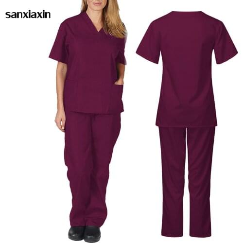 New High Quality Spa Uniforms Unisex V-Neck Work Clothes Pet Grooming Institutions Scrubs Set Medical Clothes Scrubs Tops Pants