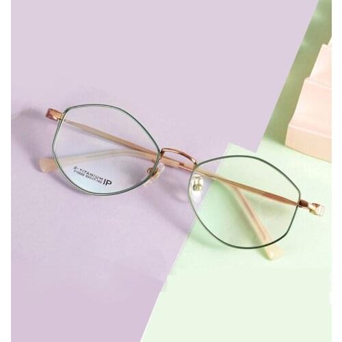 Pure titanium womens polygonal myopia reading glasses corrective eye optical glasses frame
