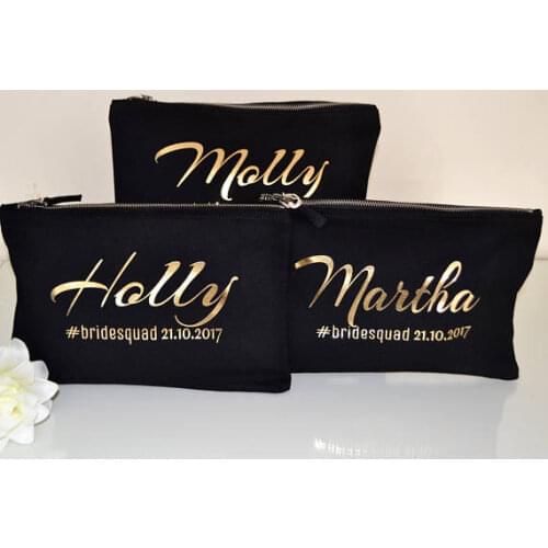 Personalized gold wedding bride squad Bridesmaid Makeup Gift Make Up comestic Bags kits zipper pouches Clutches Birthday gifts