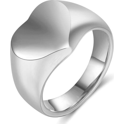 Popular Gold Plated Stainless Steel Engraved Logo Heart Shape Signet Eternity Ring Gothic Rings for Men