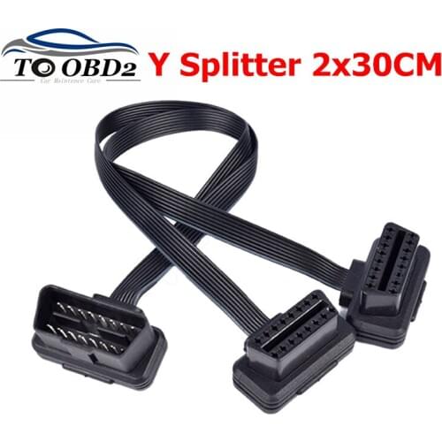 Flat+Thin As Noodle OBDII OBD 2 OBD2 16 Pin ELM327 Male To Dual Female Y Splitter Elbow Extension Connector Cables