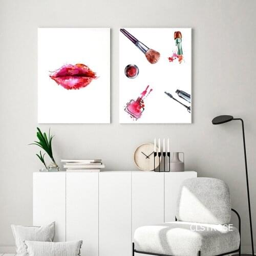 Nordic Modern Style Beauty Makeup Lips Eyelash Cosmetics Posters Art Canvas Pictures For Living Room Decor Painting Unframed