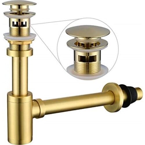 Bathroom Sink Stopper P-Trap Complete Set Adjustable 1-1/4 Sink Drain Kit Tube Solid Brass Bottle Trap Pop Up Drain Stopper Set