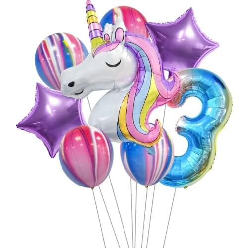 Rainbow Unicorn Balloon Birthday Party Decorations Number Foil Globos Children Girls First Unicorn Baby Shower Gift Toy Gift