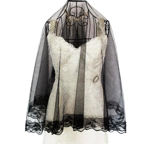 Real Photos NO Comb Black Blusher Veils 1 Tier Lace Edge 140cm Short Lace Applique New Bride Veil For Wedding Halloween Party