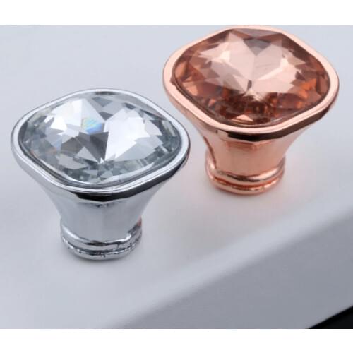 1Pc Crystal Glass Handle Knobs Diamond Crystal Furniture Handles Cupboard Pull Kitchen Cabinet Door Knob 21*19mm With Screws