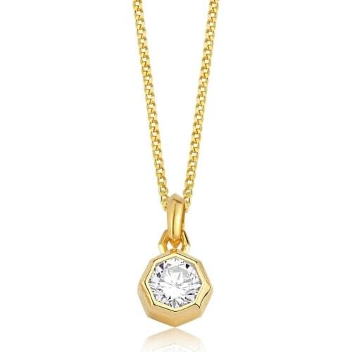 Valori Jewels 0.80 Carat, Zirconia White Octagon Sun Gemstone, Gold Plated, Sterling Silver Necklace