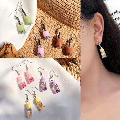 Fashion Pearl Milk Tea Dangle Bottle Earrings For Women Girls Japanese Korean Fun Ear Hook Small Ear Jewelry Party Gifts