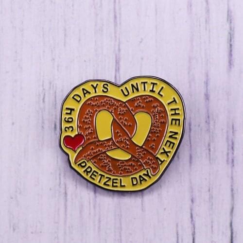Pretzel day countdown enamel pin stylish heart shape pretzel art badge