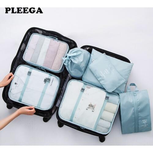 PLEEGA 7Pcs/set Travel Bags Clothing Underwear Shoes Packing Organizer Cube Portable Toiletry Make Up Pouch Accessories Supplies
