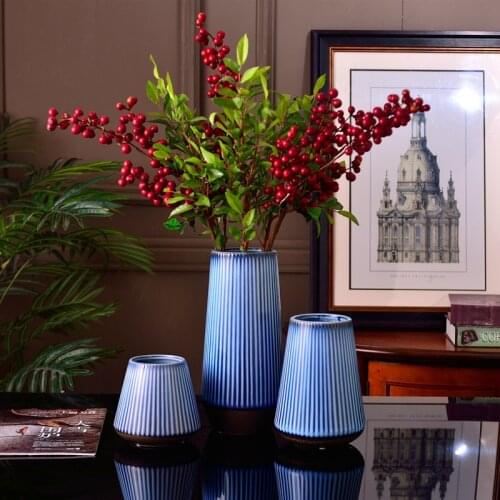 1pc Blue Porcelain Vase Linear Flower Vase Home Decoration Centerpiece Ornament Stoneware Desktop Vase