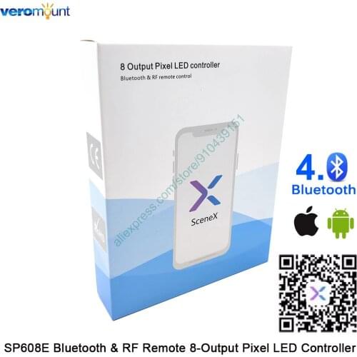 SceneX SP608E Bluetooth & RF Remote 8-Output Pixel LED Controller 8 CH Signal Output DC5V-24V APP Control for Pixel LED Strip