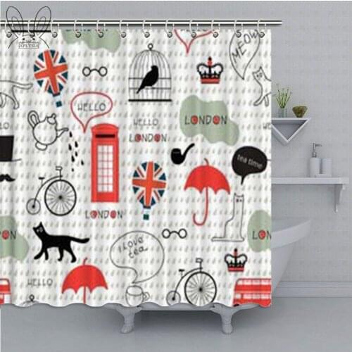 Retro British Watercolor Bathroom Curtain London Shower Curtain Polyester Fabric Bath Curtain Bathing Cover Shower Sets