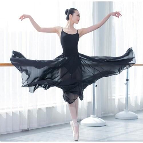 Womens Ballet Skirt Pull On Long Sheer Dance Skirts Asymmetric Maxi Dress Full Circle Elastic Waist Black
