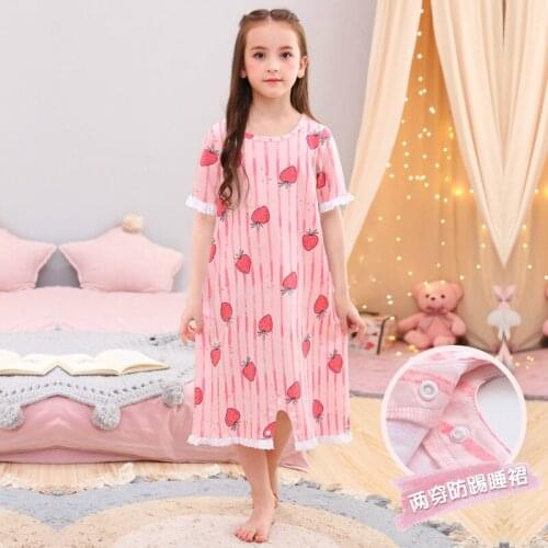 H5676 Girls Cartoon Nightgown Women Summer Short Sleeves Cotton Thin Nightwear Home Clothes Teenager Sweet Sleepwear Homewear