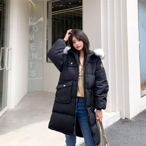 Womens Cotton-padded Jacket 2021 New Winter Padded Jacket Coat Medium-length Fur Collar Thick Warm Loose Version Bread Jacket