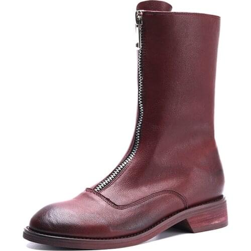 Women Martin Boots Fashion Design Comfortable 3CM Tick Heel Round toe Autumn Winter Zipper Womens Shoes Size 35-40