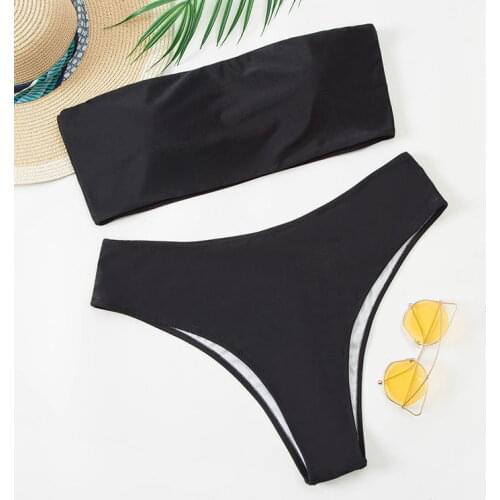 Ladies Swimwear 2021, the main push-to-popular plain print tube top plus size swimsuit feminine bikini suit