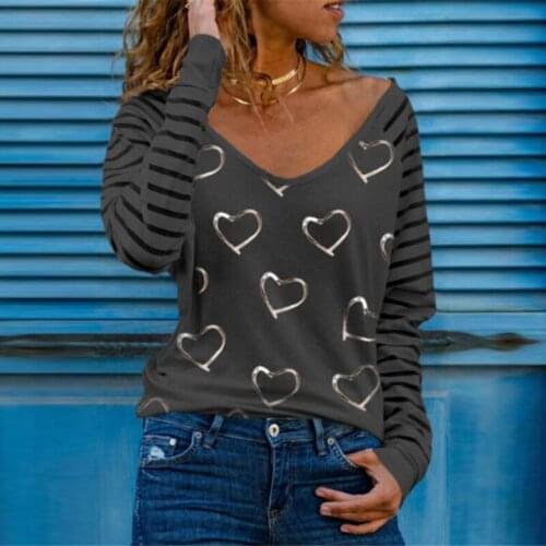 Shirts Women V-neck Long-sleeve Print Fashion All-match T-shirt Streetwear Women Top Plus Size Vintage Harajuku Shirt Tee Casual