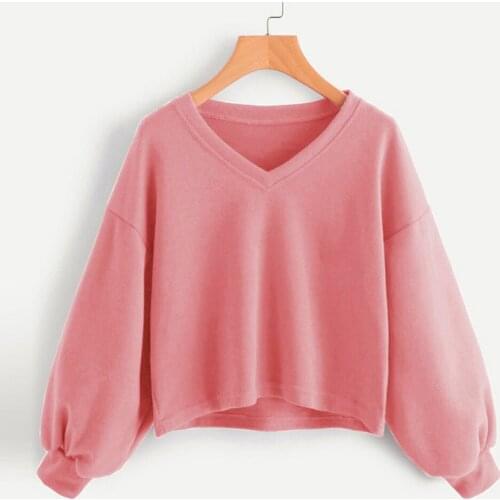 2021 Warm Sweatshirts Women Solid Casual Drop Shoulder crop topLantern Sleeve Sweatshirt Pullover Tops Hoodies moleton feminino